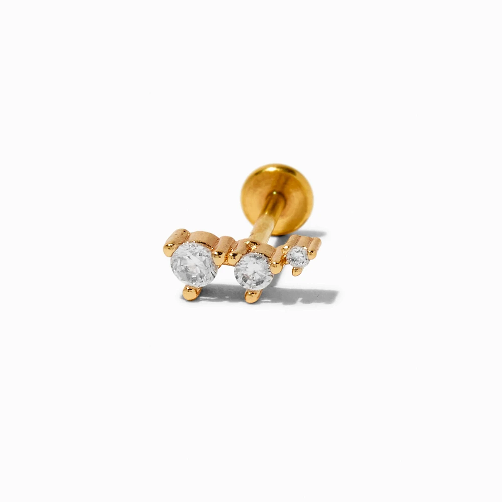 Gold-tone Cubic Zirconia Curve 18G Threadless Cartilage Earring