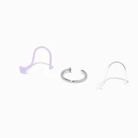 Stainless Steel & BioFlex® 20G Purple Heart Curved Nose Studs - 3 Pack