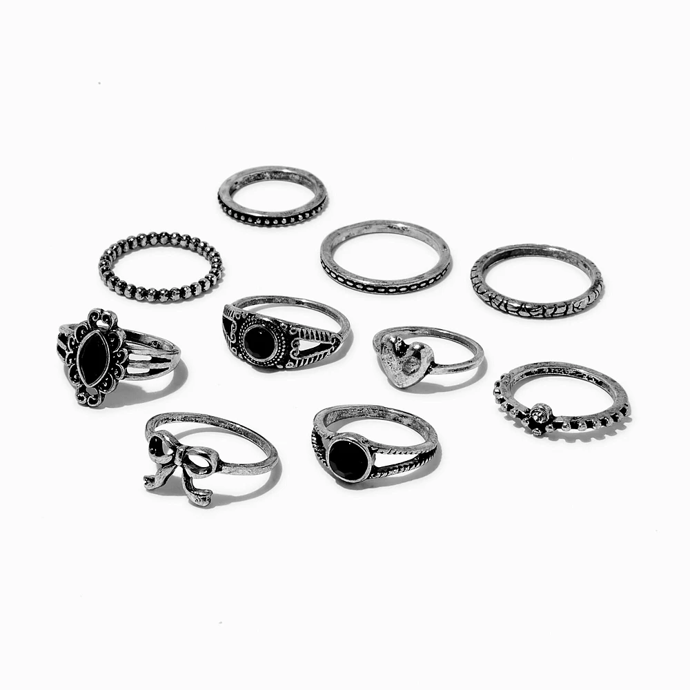 Silver-tone Ballet Grunge Mixed Rings - 10 Pack