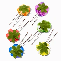 Rainbow Floral Black Hair Pins - 6 Pack