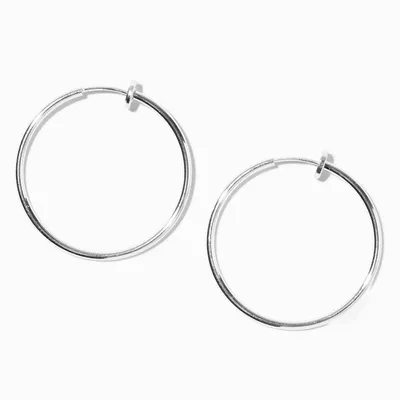 Silver 30MM Clip On Hoop Earrings