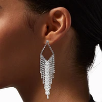 Silver-tone Crystal Baguette Fringe 4" Drop Earrings