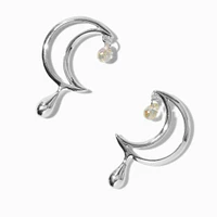 Silver-tone Open Moon Drip Stud Earrings