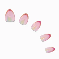 Pink Holographic Short Almond Vegan Faux Nail Set - 24 Pack