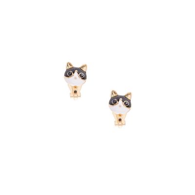 Gold Cat Clip On Stud Earrings