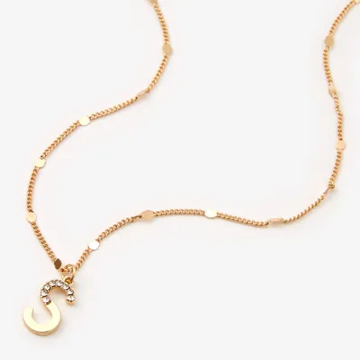 Gold Half Stone Initial Pendant Necklace