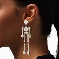 White Glittery Jointed Skeleton 4" Drop Earrings