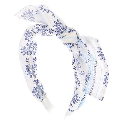 Prairie Floral Knotted Bow Headband - White