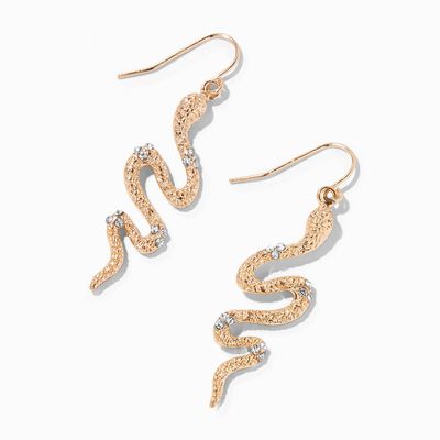 Gold 1.5" Embellished Snake Drop Earrings