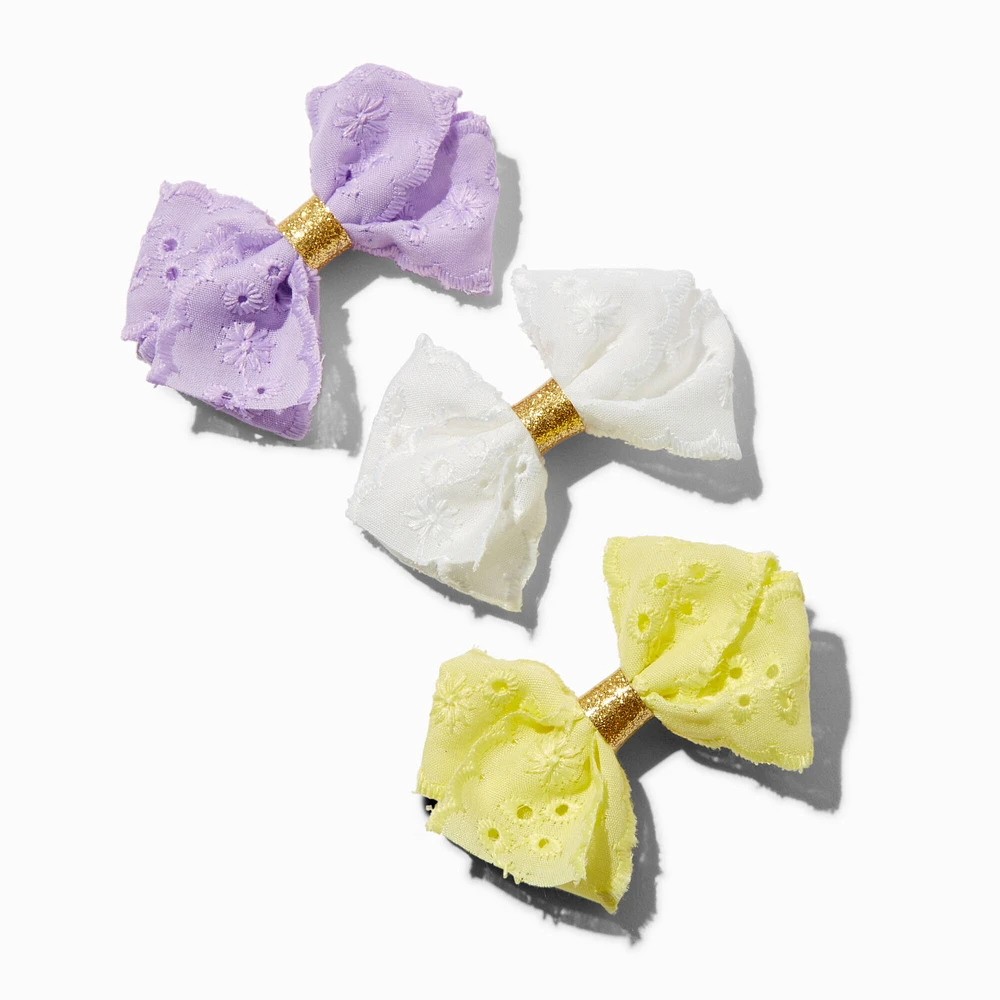 Claire's Club Pastel Eyelet Hair Bow Clips - 3 Pack