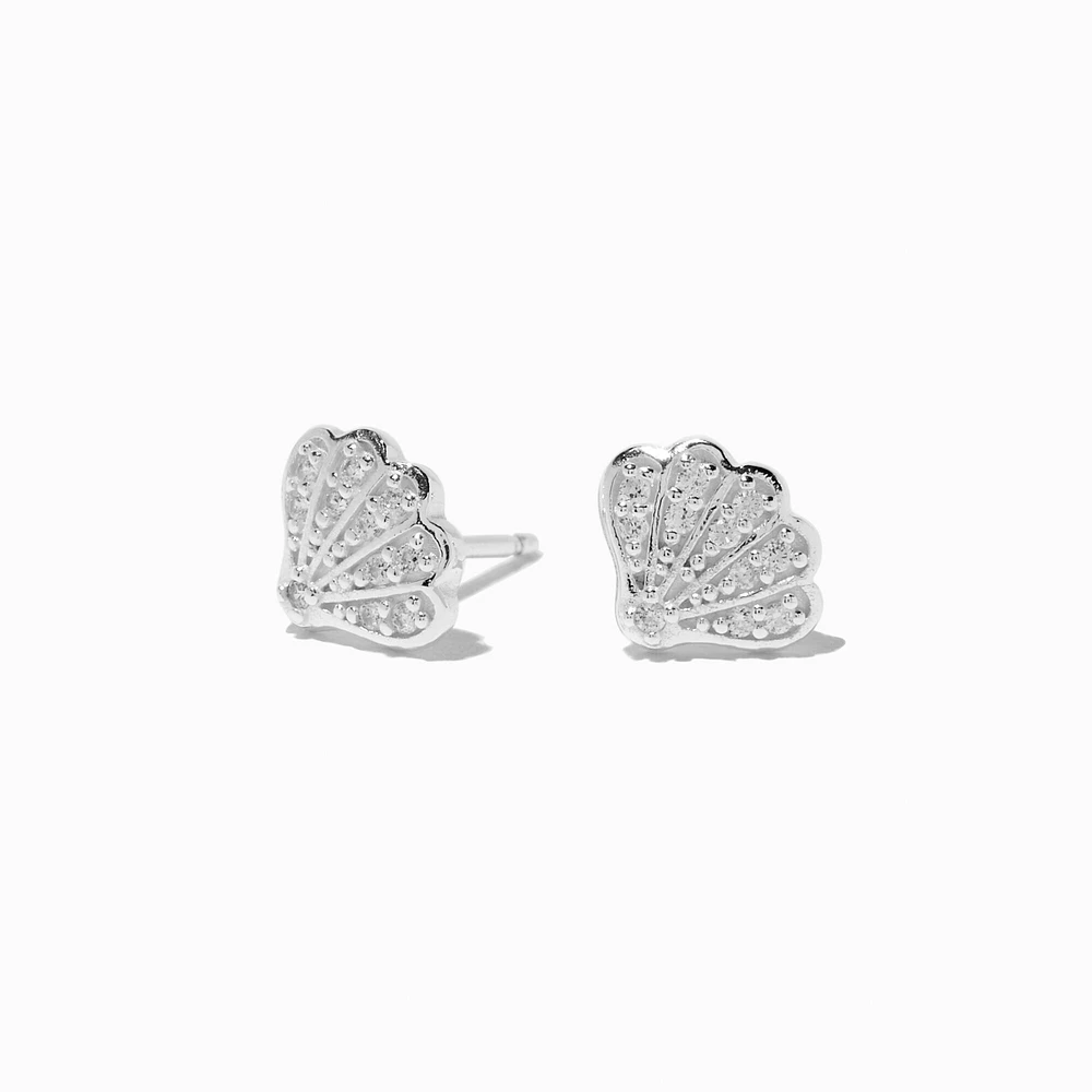 C LUXE by Claire's Sterling Silver Cubic Zirconia Seashell Stud Earrings