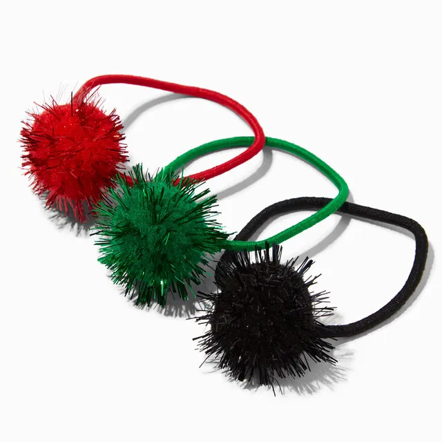 Claire's Christmas Tinsel Pom Pom Hair Ties - 6 Pack