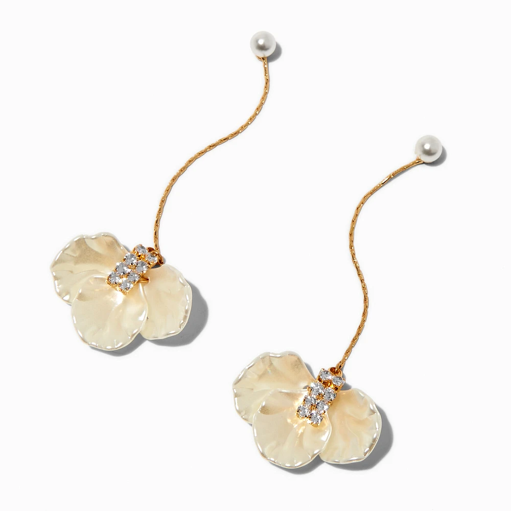 Pearl Flower & Crystal Gold-tone Drop Earrings