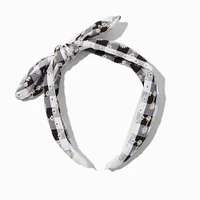 Black Gingham Daisy Knotted Bow Headband