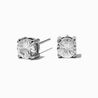 Silver-tone Stainless Steel 6MM Cubic Zirconia Basket Stud Earrings