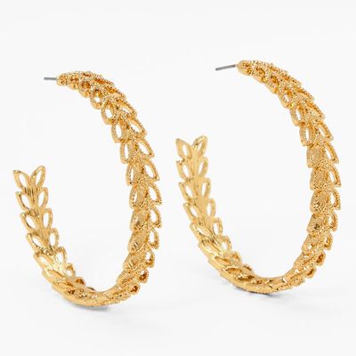 Gold 60MM Leaf Hoop Earrings