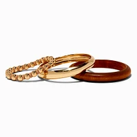 Gold-tone Metal & Wood Bangle Bracelets - 3 Pack