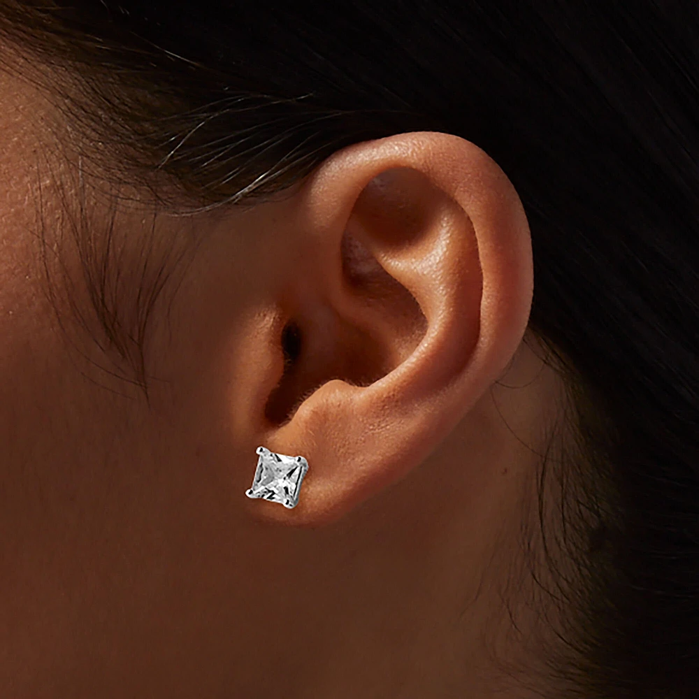 C LUXE by Claire's Sterling Silver Cubic Zirconia 6mm Square Stud Earrings
