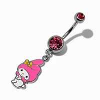 My Melody® Silver-tone 14G Pink Stone Charm Belly Bar