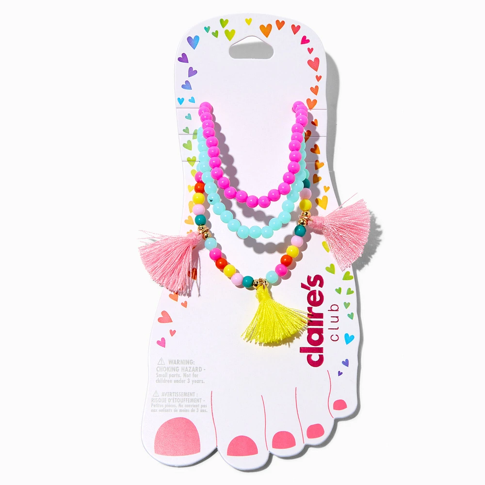 Claire's Club Rainbow Seed Bead Beaded Anklets - 3 Pack