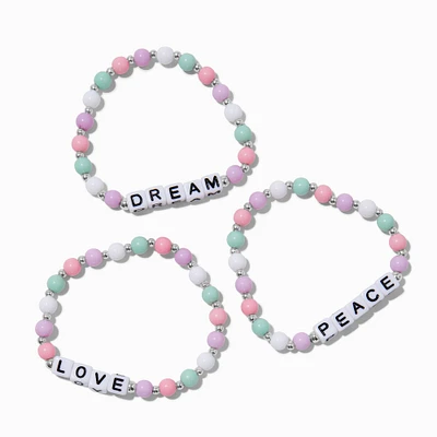Claire's Club Pastel Bead Word Stretch Bracelets - 3 Pack