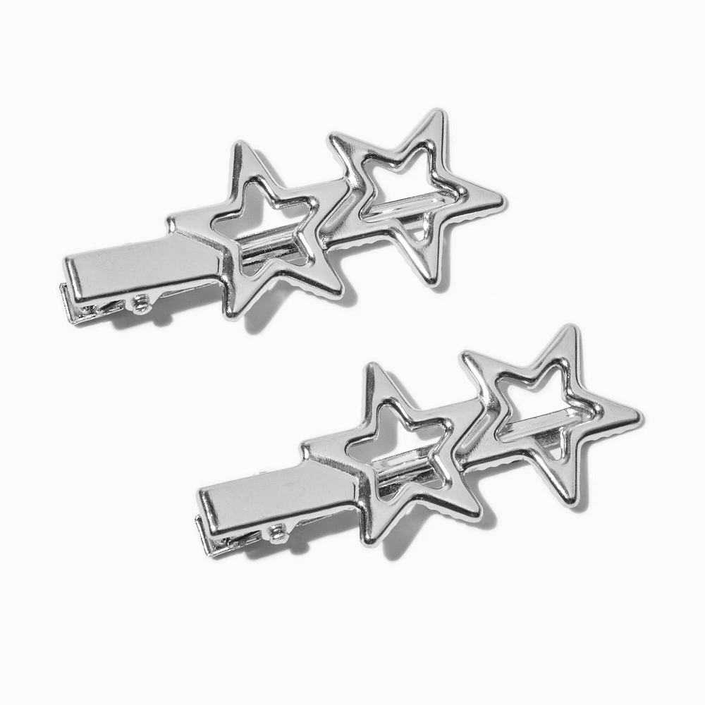 Silver-tone Stars Hair Clips - 2 Pack