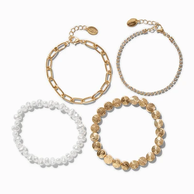 Gold-tone Mixed Shell Bracelet Set - 4 Pack