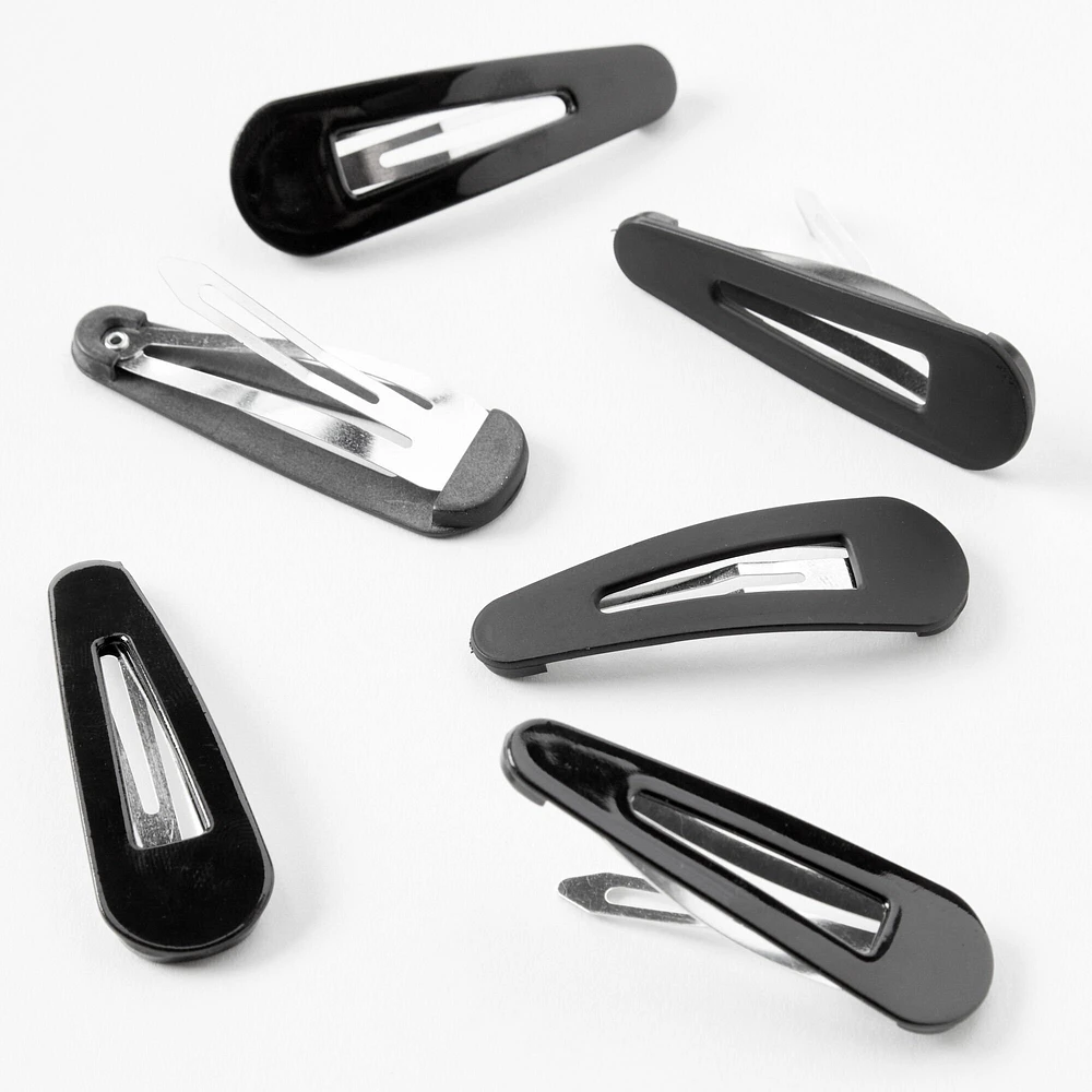 Shiny & Matte Black Hair Clips - 6 Pack