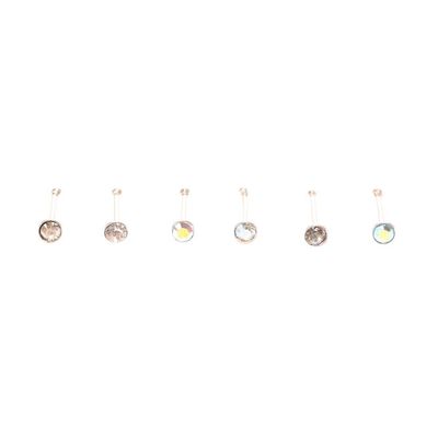 Sterling Silver 22G Iridescfent Crystal Nose Studs - Clear, 6 Pack