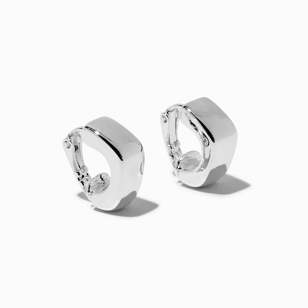 Silver-tone Thick 10MM Clip-On Hoop Earrings