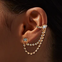 Gold-tone Double Chain Crystal Connector Earring