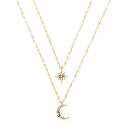 Gold Celestial Pendant Necklaces - 2 Pack