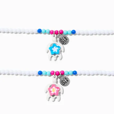 Best Friends Hibiscus Turtle BFF Beaded Choker Necklaces - 2 Pack