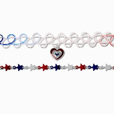 Red, White, & Blue Heart & Stars Choker Necklace Set - 2 Pack