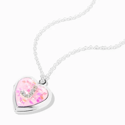 Pink Embellished Initial Glitter Heart Locket Necklace