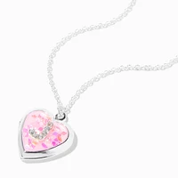 Pink Embellished Initial Glitter Heart Locket Necklace