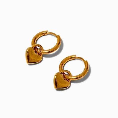 Gold-tone Stainless Steel Heart Dangle Hoop Earrings