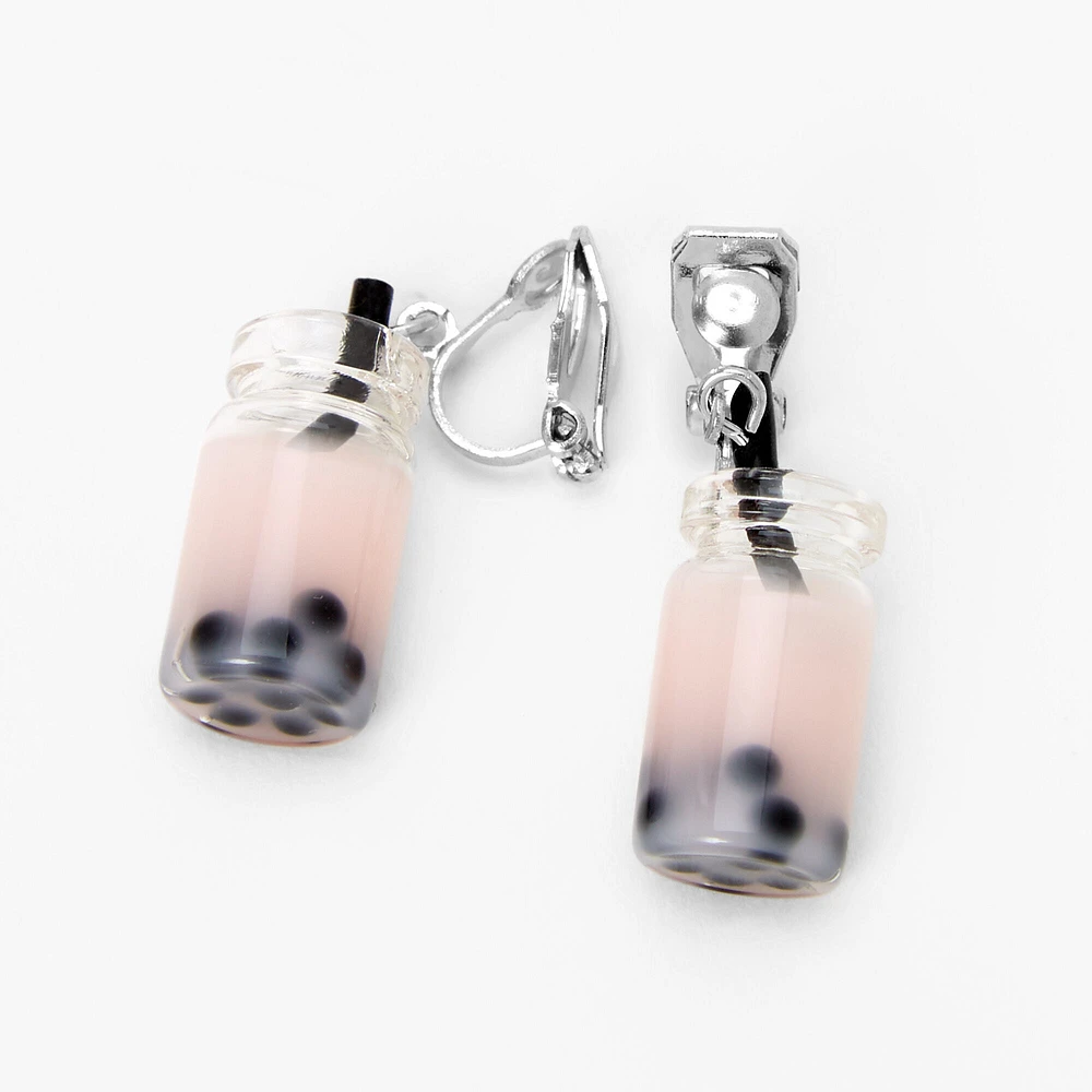 Pink Bubble Tea 1" Clip-On Drop Earrings