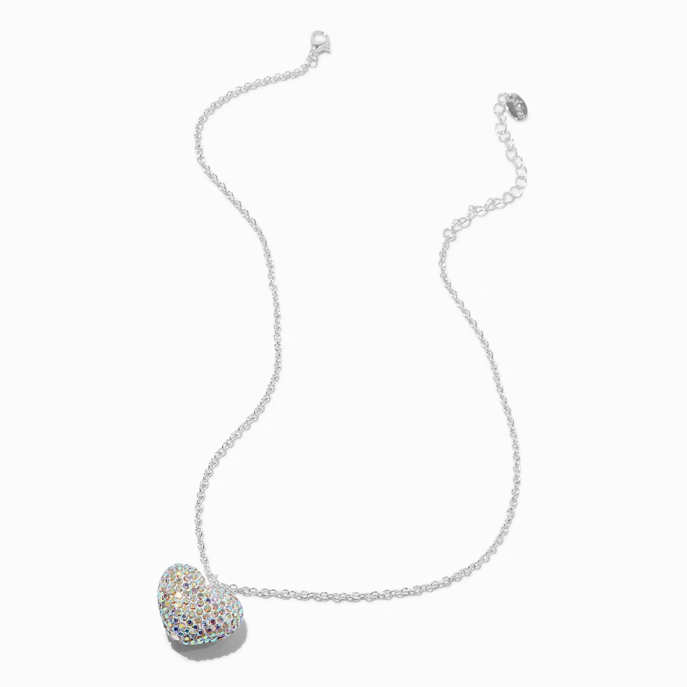 Silver-tone Pavé Crystal Heart Pendant Necklace