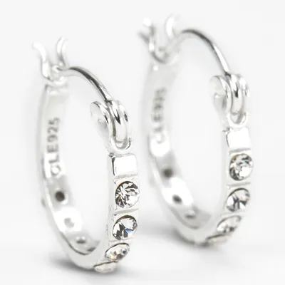 Sterling Silver 12MM Crystal Embellished Hoop Earrings