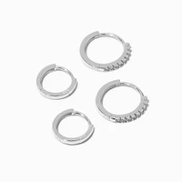 C LUXE by Claire's Sterling Silver Cubic Zirconia 12MM & 14MM Clicker Hoop Earrings - 2 Pack