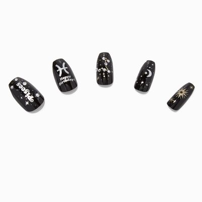Pisces Birthday Squareletto Faux Nail Set - 24 Pack