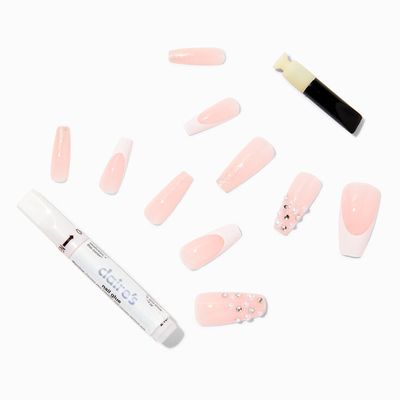 Pearl Glitter French Tip Squareletto Vegan Faux Nail Set - 24 Pack