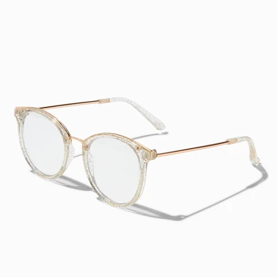 Golden Glitter Round Clear Lens Frames