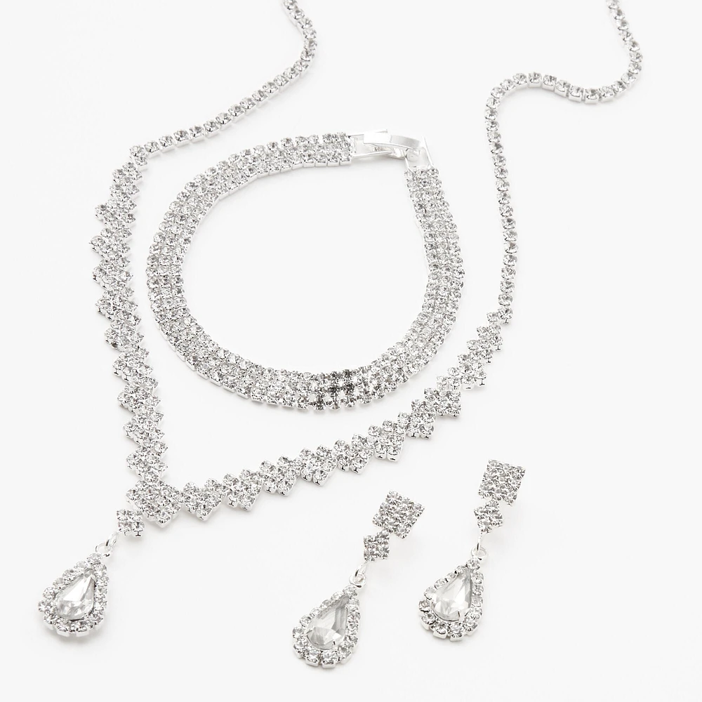 Silver Cubic Zirconia Teardrop Jewelry Set - 3 Pack