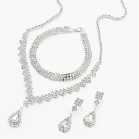 Silver Cubic Zirconia Teardrop Jewelry Set - 3 Pack