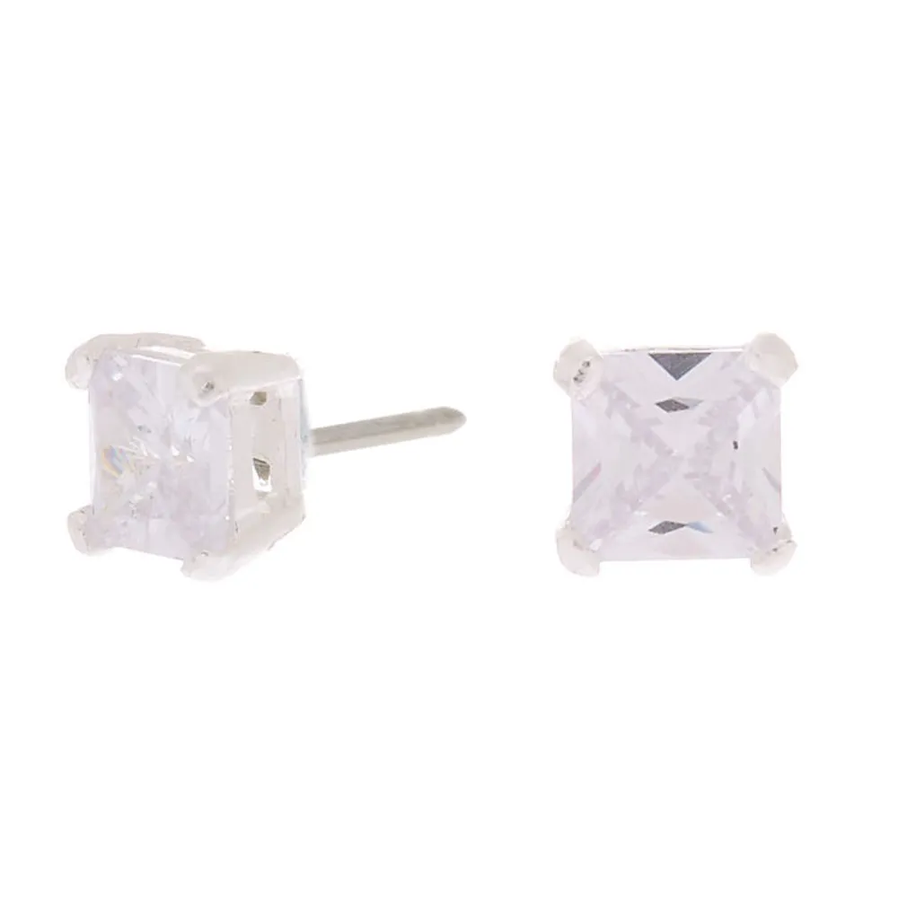 Sterling Silver Cubic Zirconia 5MM Square Stud Earrings
