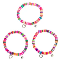 Rainbow Disc Heart Charm Stretch Friendship Bracelets - 3 Pack