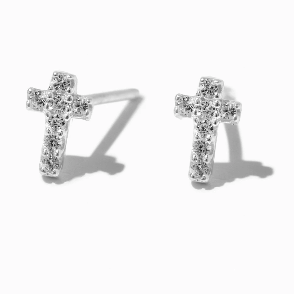 C LUXE by Claire's Sterling Silver Cubic Zirconia Mini Cross Stud Earrings