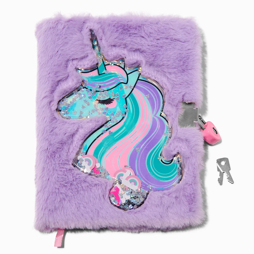 Purple Unicorn Shaker Furry Lock Diary